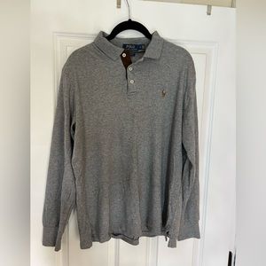 Polo long sleeve t shirt button collar grey
